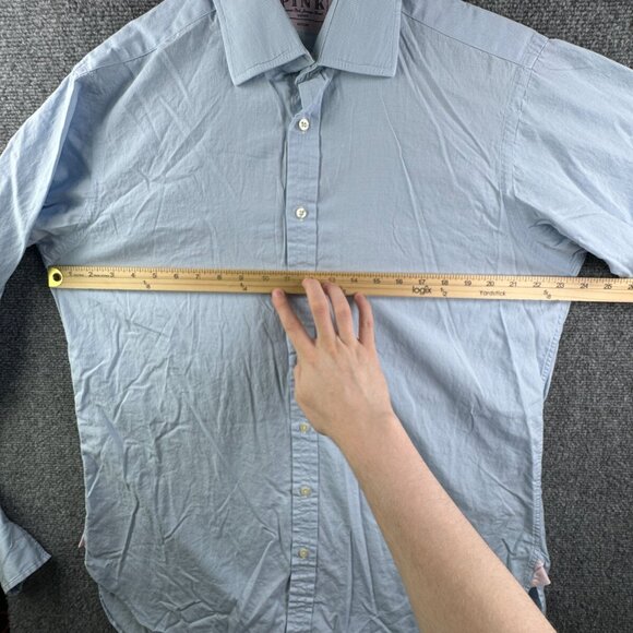 Thomas Pink Long Sleeve Button Up Shirt Men Cotton Blue Check Ireland 16 36 - Picture 5 of 13
